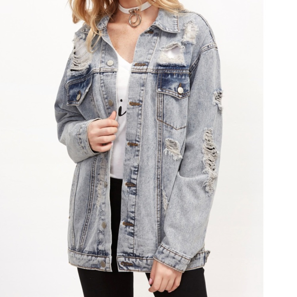 Distressed acid wash jean jacket